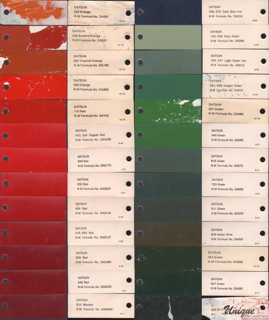 1969 - 1972 Datsun Paint Charts RM 3